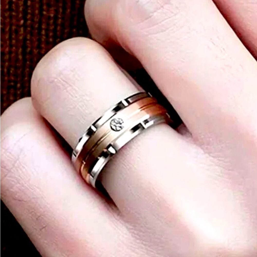 RHINESTONE STAINLESS STEEL RING